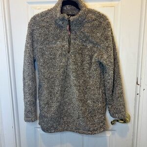 Plush Tan Fleece Quarter-Zip Hoodie with Pockets